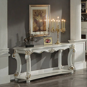 Baroque Bone White Sofa Table - 58" Rectangular with Scrolled Legs and Shelf Acme Furniture