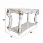 Baroque Bone White Sofa Table - 58" Rectangular with Scrolled Legs and Shelf Acme Furniture