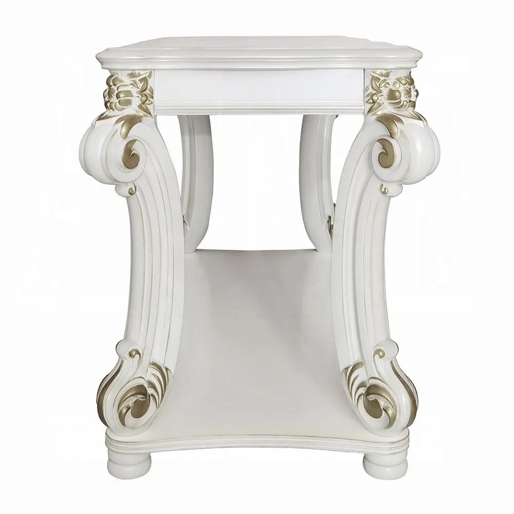Baroque Bone White Sofa Table - 58" Rectangular with Scrolled Legs and Shelf Acme Furniture
