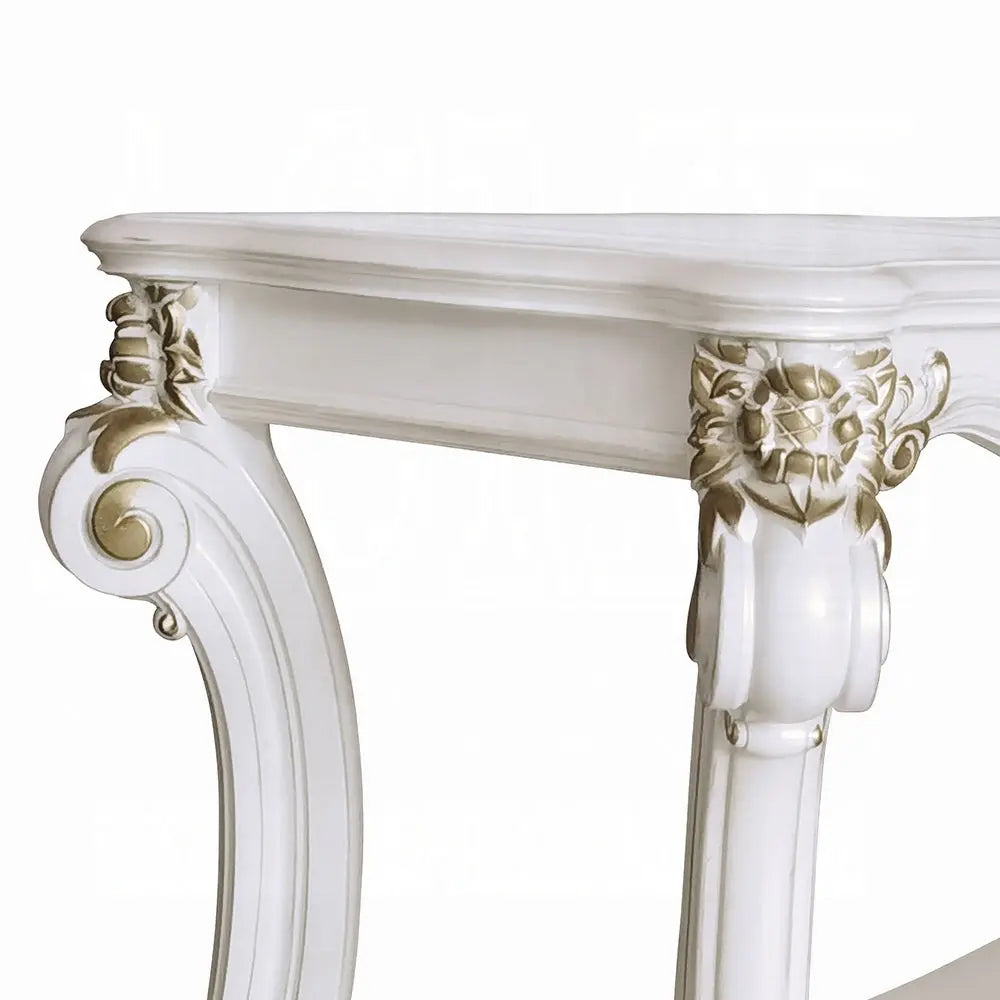 Baroque Bone White Sofa Table - 58" Rectangular with Scrolled Legs and Shelf Acme Furniture