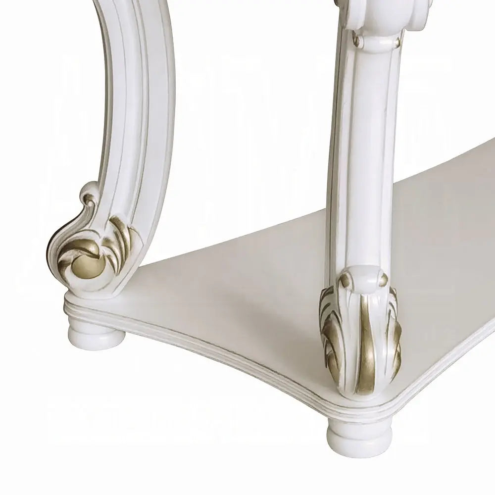 Baroque Bone White Sofa Table - 58" Rectangular with Scrolled Legs and Shelf Acme Furniture