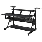 Music Desk Studio Recorder Producer Piano Table Keyboard Tray and Earphone Rack Metal and Wooden with Wheels