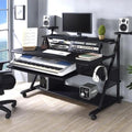 Music Desk Studio Recorder Producer Piano Table Keyboard Tray and Earphone Rack Metal and Wooden with Wheels