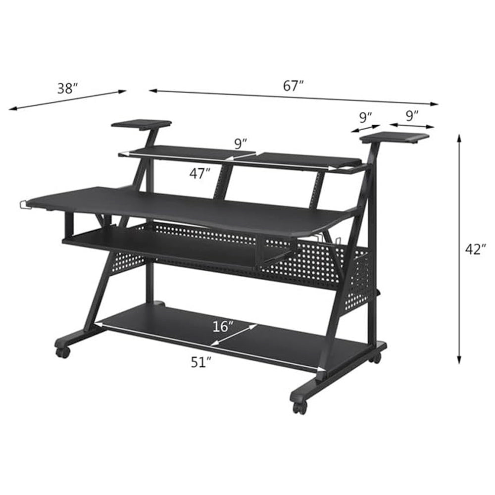 Music Desk Studio Recorder Producer Piano Table Keyboard Tray and Earphone Rack Metal and Wooden with Wheels