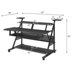 Music Desk Studio Recorder Producer Piano Table Keyboard Tray and Earphone Rack Metal and Wooden with Wheels