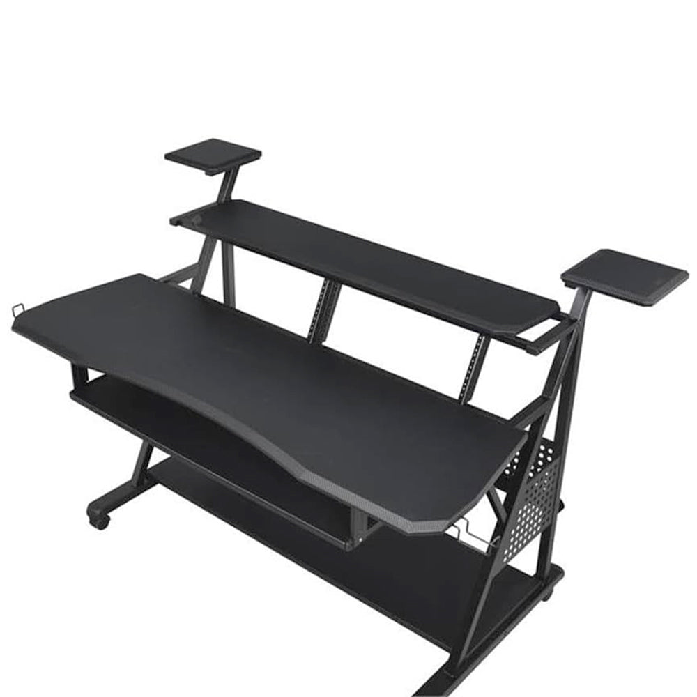 Music Desk Studio Recorder Producer Piano Table Keyboard Tray and Earphone Rack Metal and Wooden with Wheels