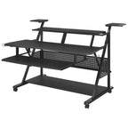 Music Desk Studio Recorder Producer Piano Table Keyboard Tray and Earphone Rack Metal and Wooden with Wheels