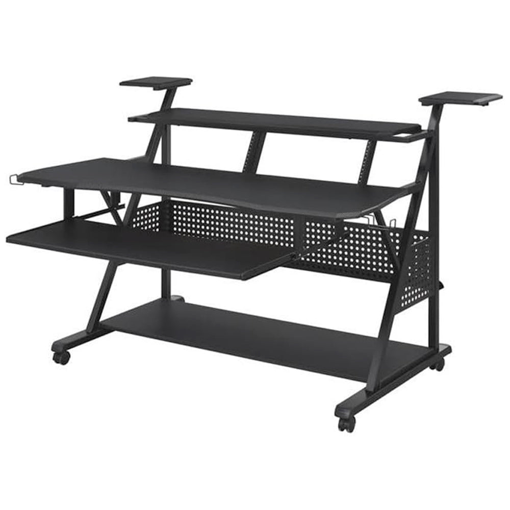 Music Desk Studio Recorder Producer Piano Table Keyboard Tray and Earphone Rack Metal and Wooden with Wheels