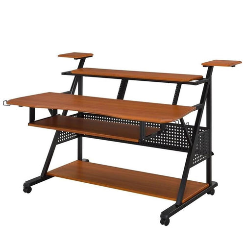 Metal and Wooden Music Desk with Wheels, Cherry and Black