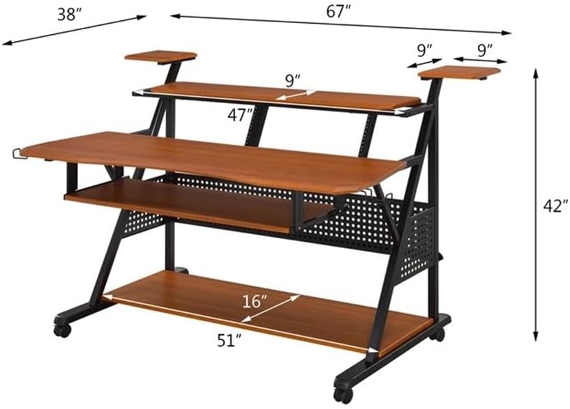 Metal and Wooden Music Desk with Wheels, Cherry and Black