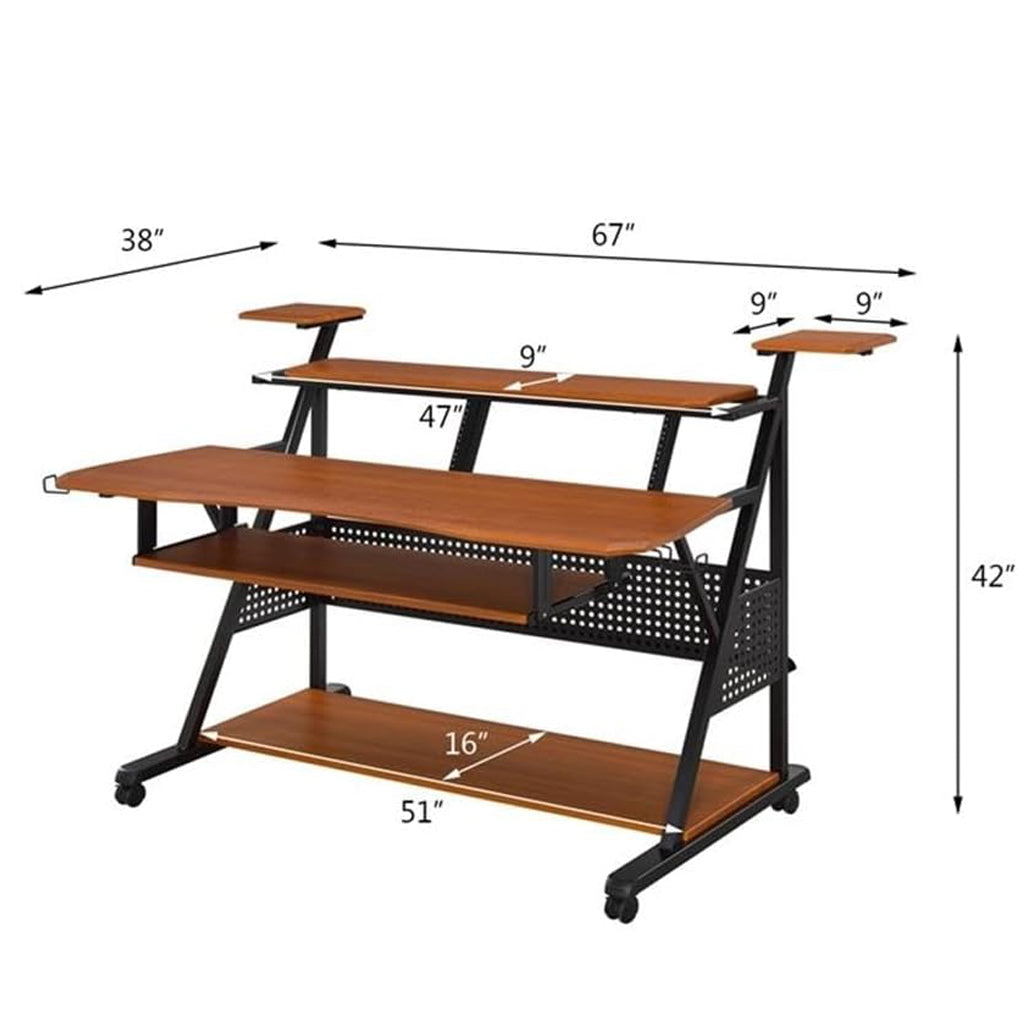 Metal and Wooden Music Desk with Wheels, Cherry and Black