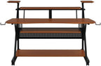 Metal and Wooden Music Desk with Wheels, Cherry and Black