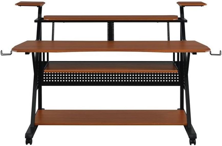 Metal and Wooden Music Desk with Wheels, Cherry and Black