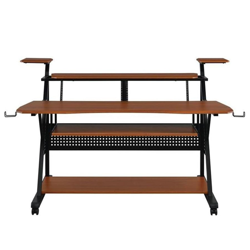 Metal and Wooden Music Desk with Wheels, Cherry and Black