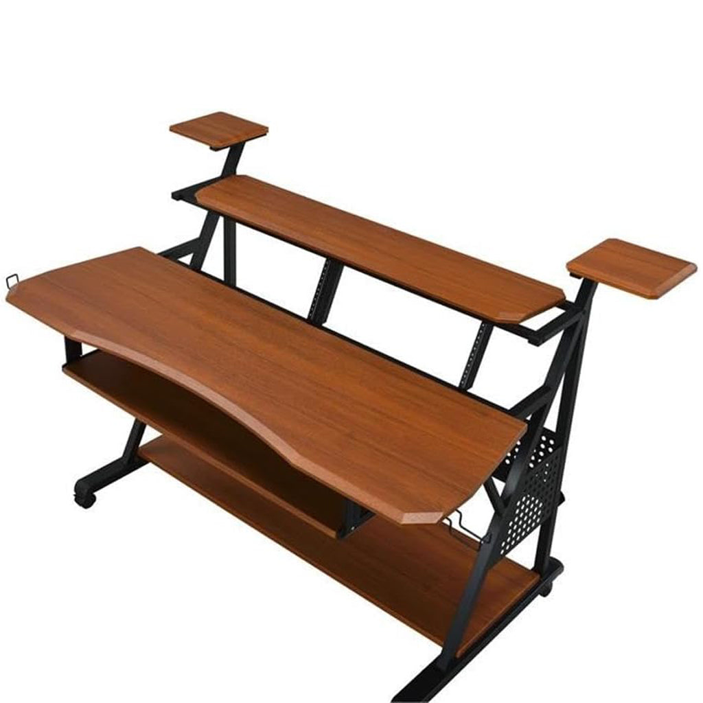 Metal and Wooden Music Desk with Wheels, Cherry and Black