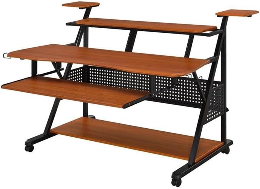 Metal and Wooden Music Desk with Wheels, Cherry and Black