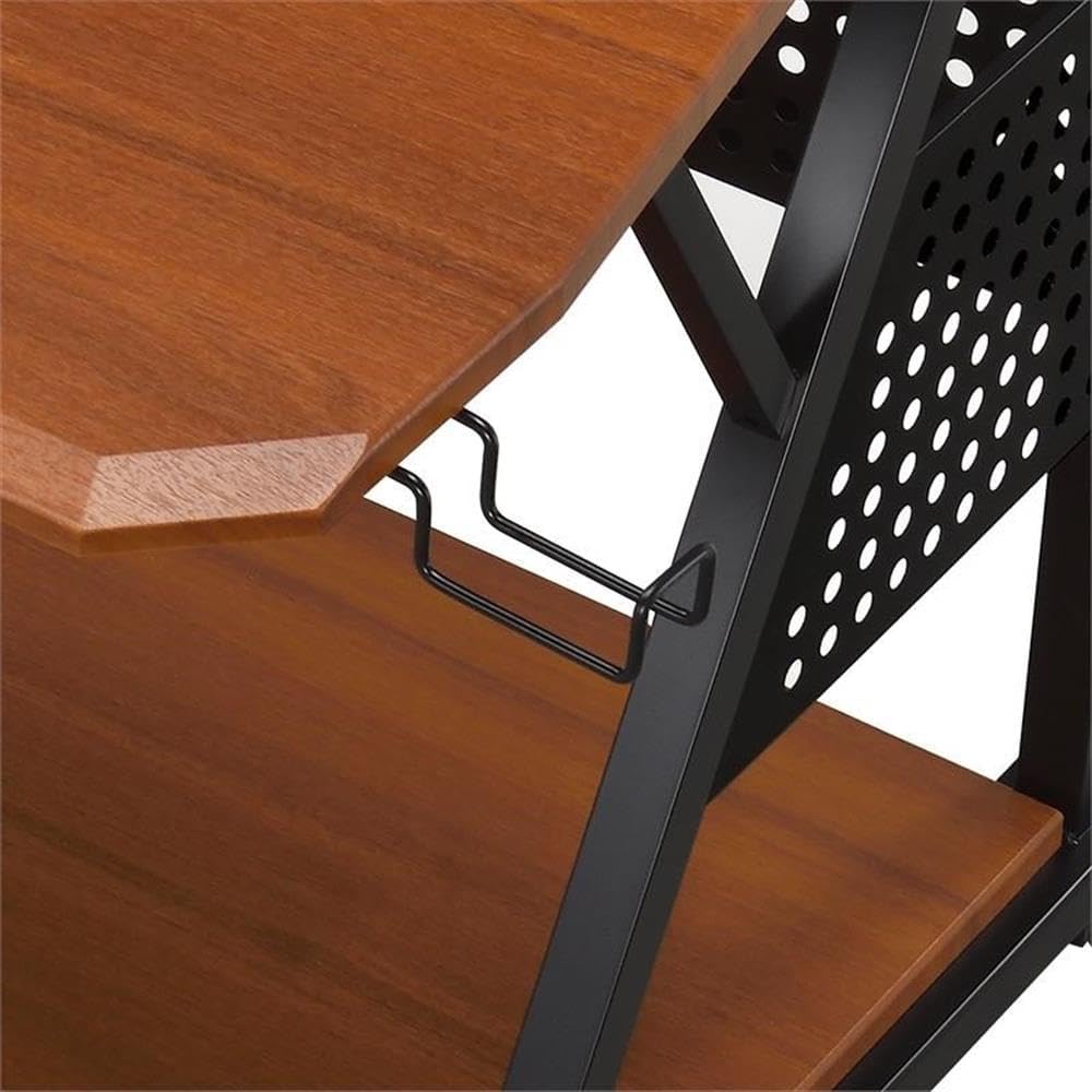Metal and Wooden Music Desk with Wheels, Cherry and Black