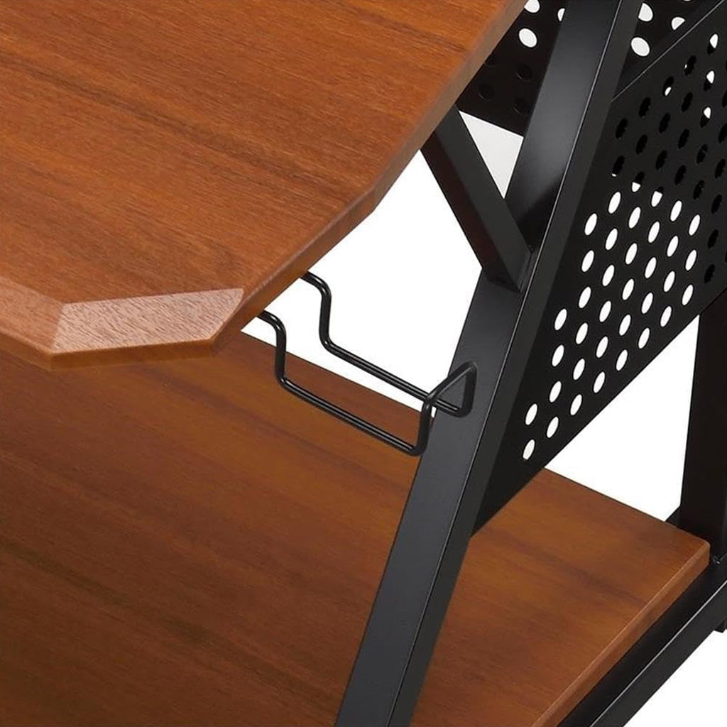 Metal and Wooden Music Desk with Wheels, Cherry and Black