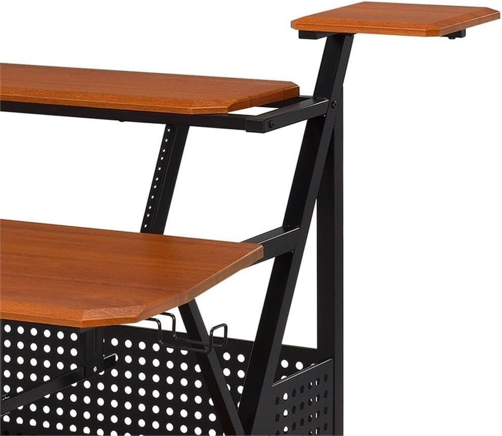 Metal and Wooden Music Desk with Wheels, Cherry and Black