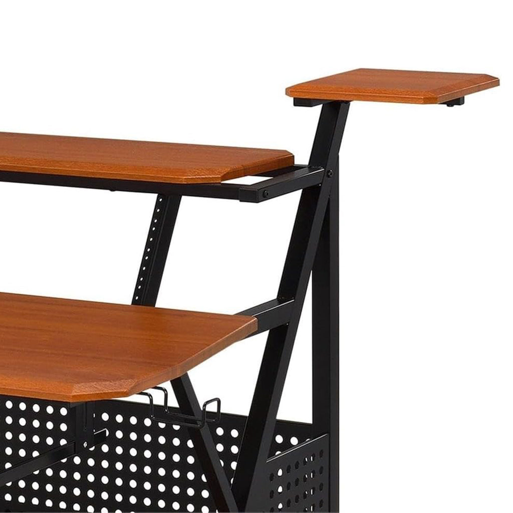 Metal and Wooden Music Desk with Wheels, Cherry and Black