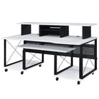 Music Desk, Included Wheels, Multiple Functional & Storage Spaces, in White and Black Finish