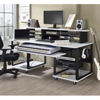 Music Desk, Included Wheels, Multiple Functional & Storage Spaces, in White and Black Finish