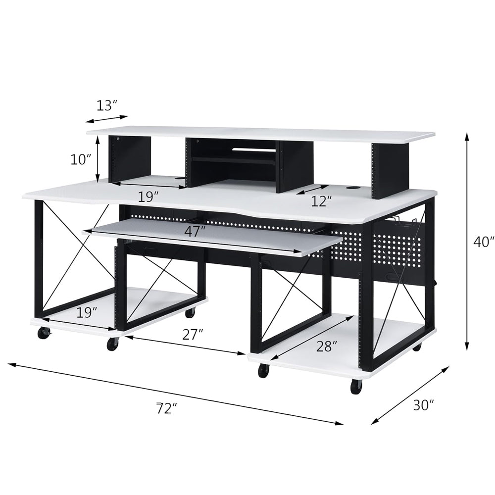 Music Desk, Included Wheels, Multiple Functional & Storage Spaces, in White and Black Finish