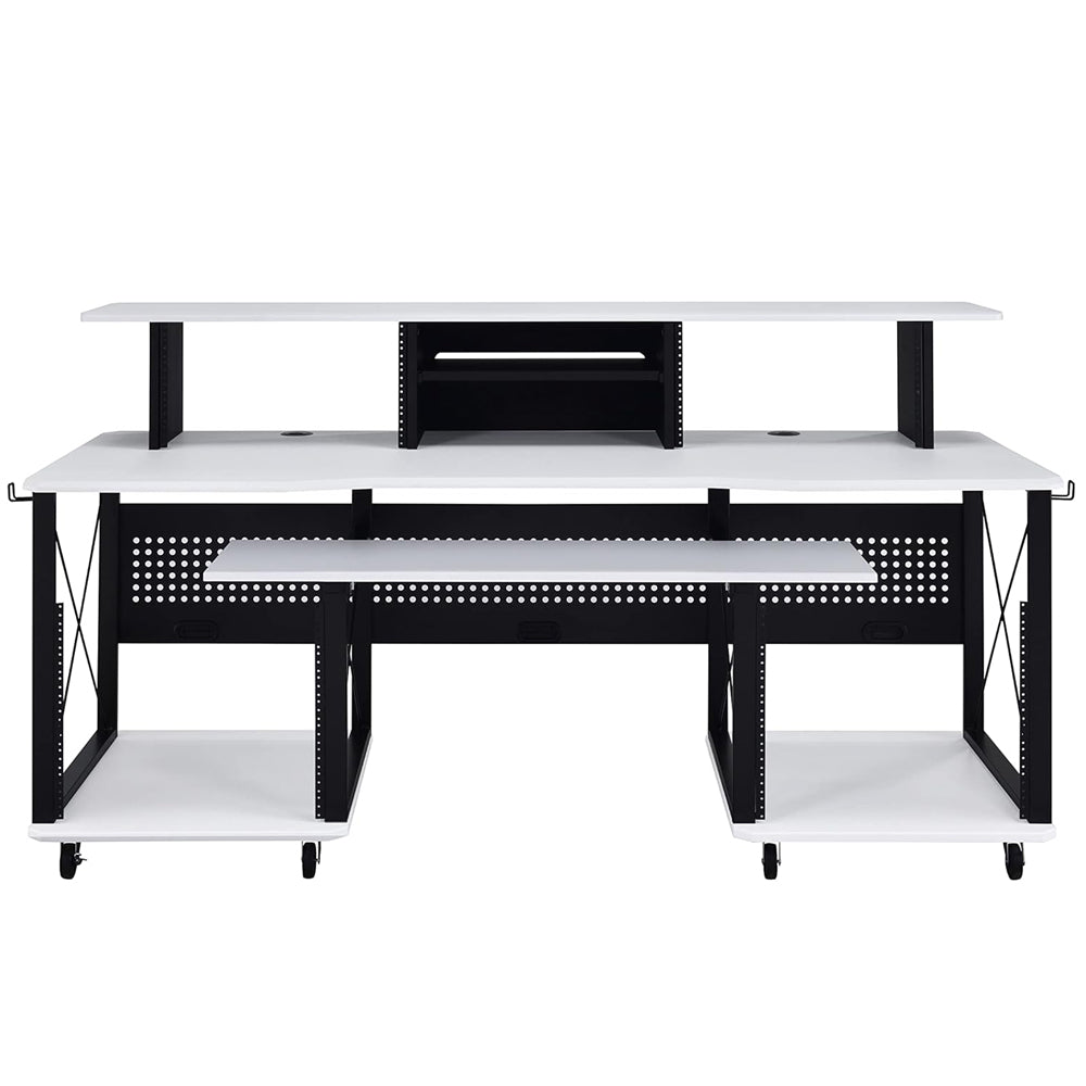 Music Desk, Included Wheels, Multiple Functional & Storage Spaces, in White and Black Finish