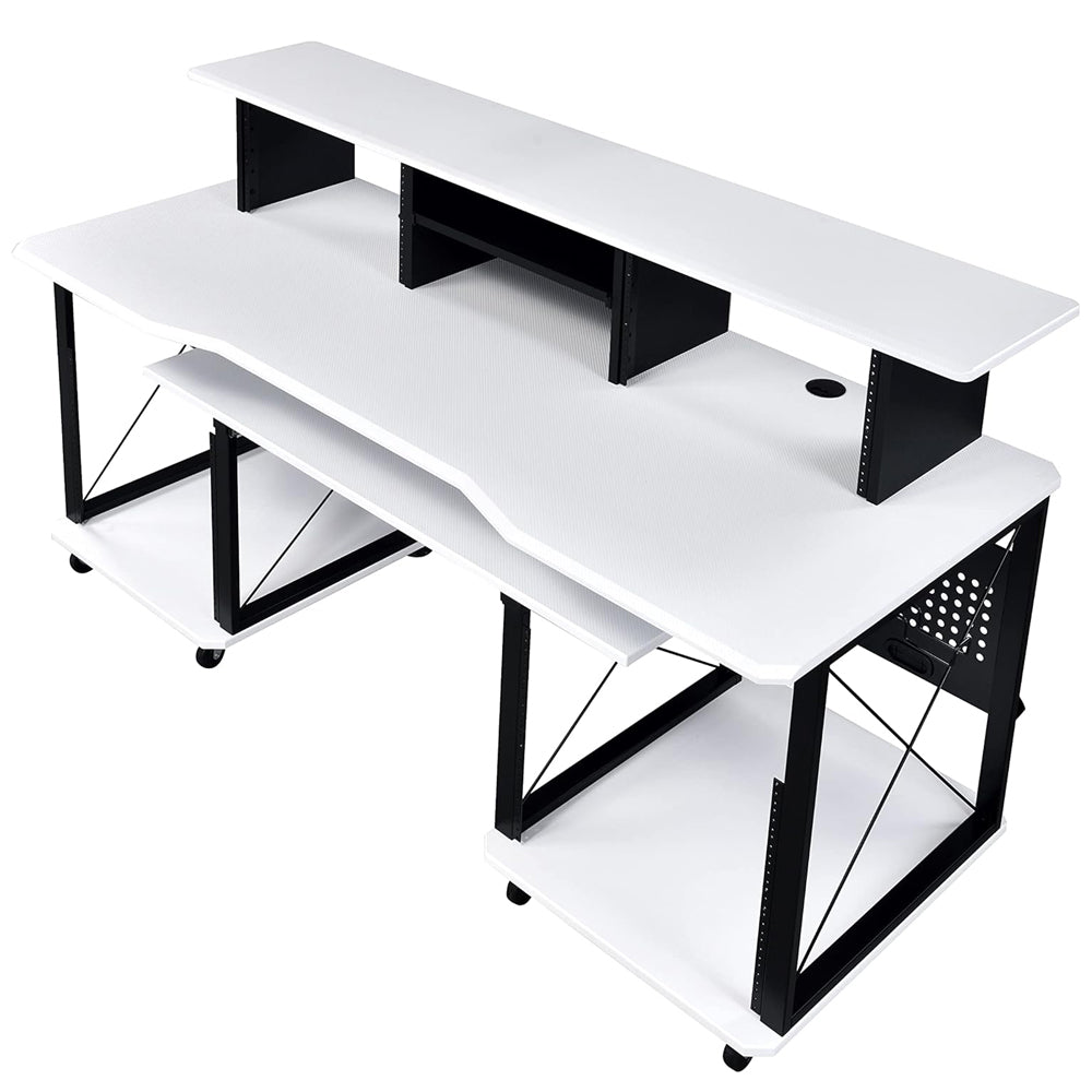 Music Desk, Included Wheels, Multiple Functional & Storage Spaces, in White and Black Finish