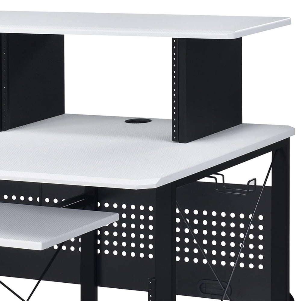 Music Desk, Included Wheels, Multiple Functional & Storage Spaces, in White and Black Finish