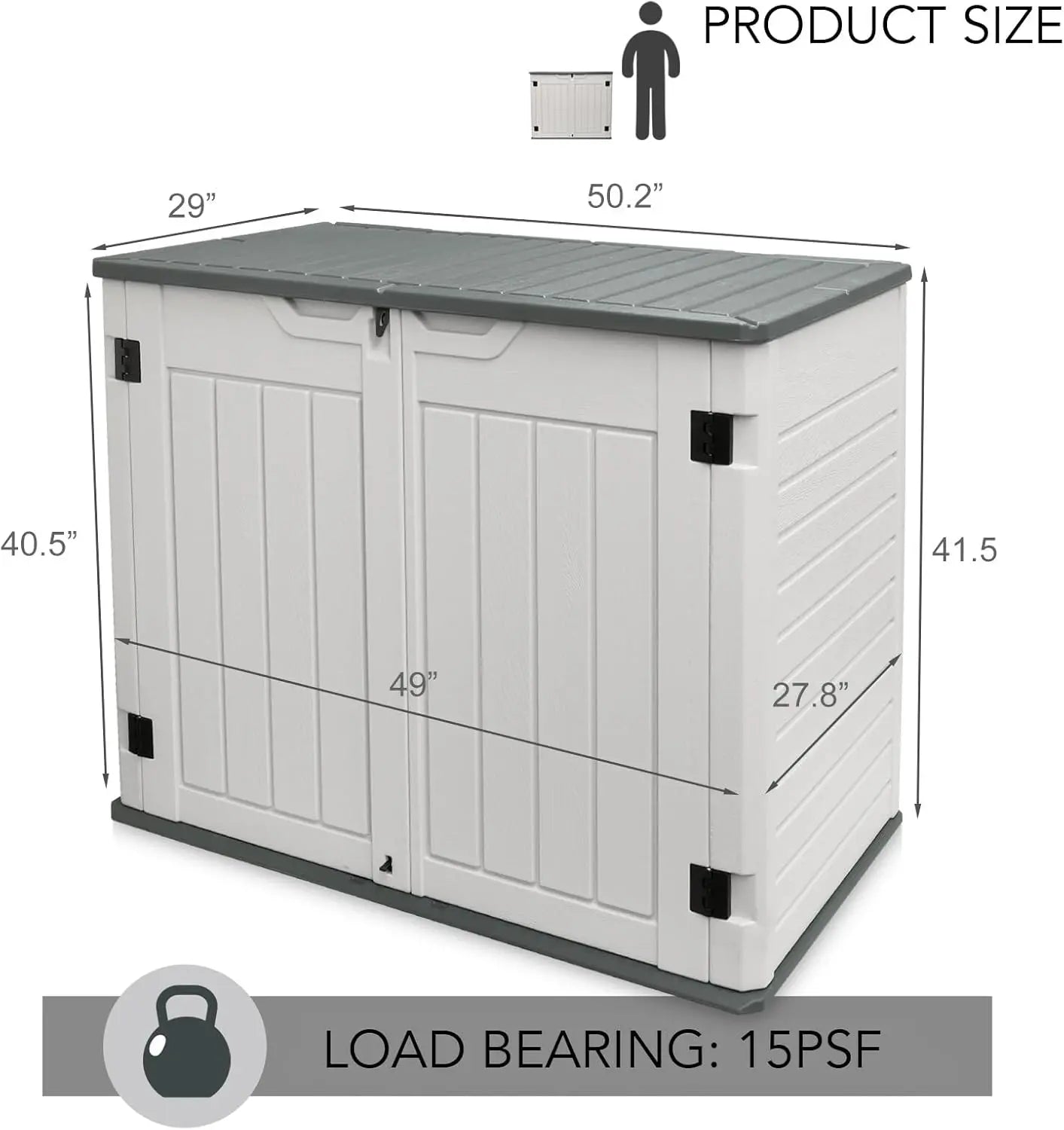 4ft x 2.5ft 35 Cu Ft Outdoor Storage Shed, Waterproof Resin Horizontal Storage Box with Lid & Lockable Doors for Backyard Garden Patio Pool Shopmurai