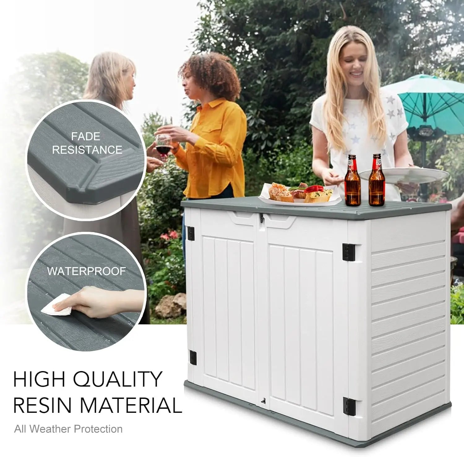 4ft x 2.5ft 35 Cu Ft Outdoor Storage Shed, Waterproof Resin Horizontal Storage Box with Lid & Lockable Doors for Backyard Garden Patio Pool Shopmurai