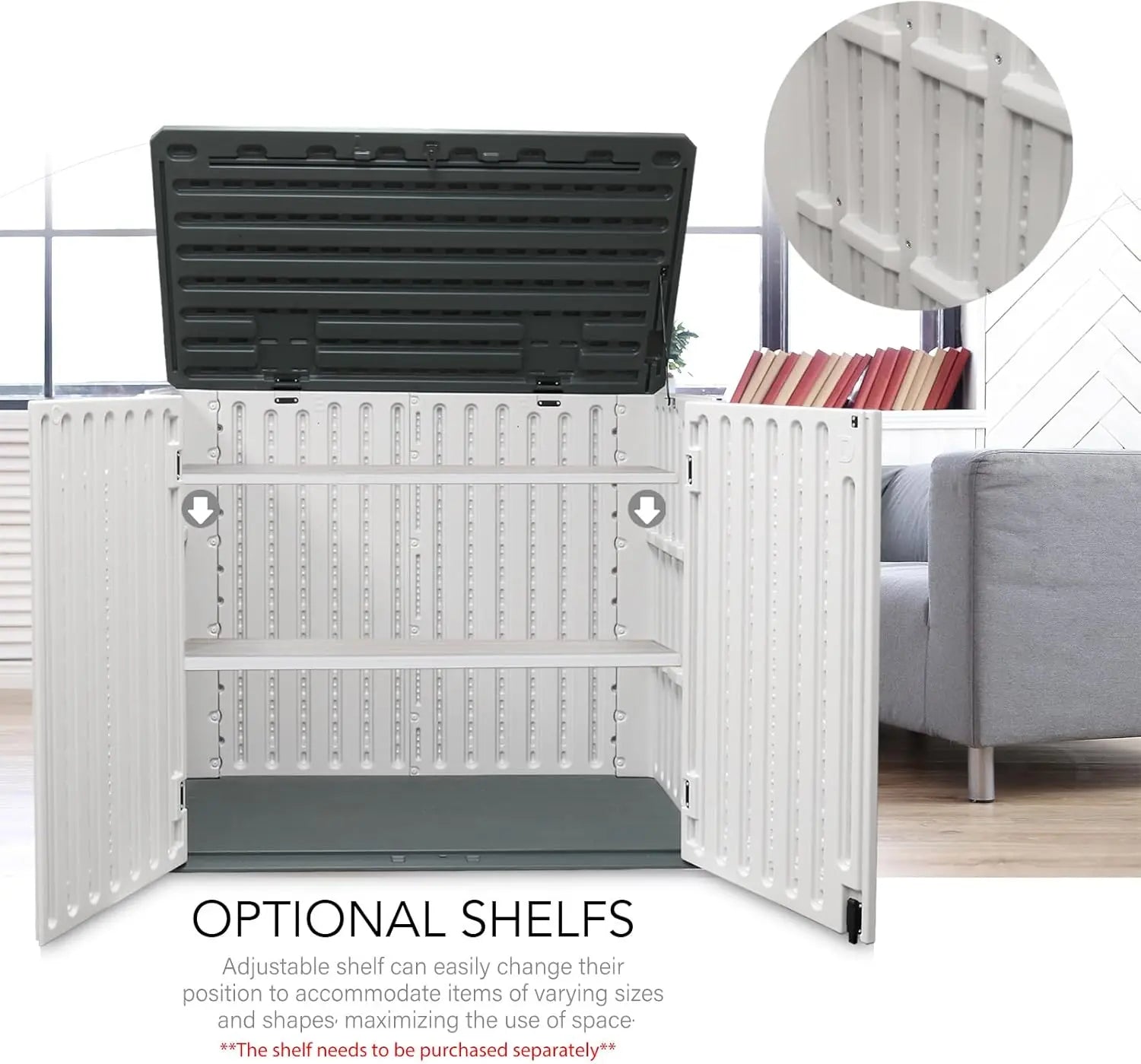 4ft x 2.5ft 35 Cu Ft Outdoor Storage Shed, Waterproof Resin Horizontal Storage Box with Lid & Lockable Doors for Backyard Garden Patio Pool Shopmurai