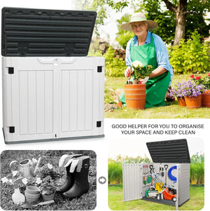 4ft x 2.5ft 35 Cu Ft Outdoor Storage Shed, Waterproof Resin Horizontal Storage Box with Lid & Lockable Doors for Backyard Garden Patio Pool Shopmurai