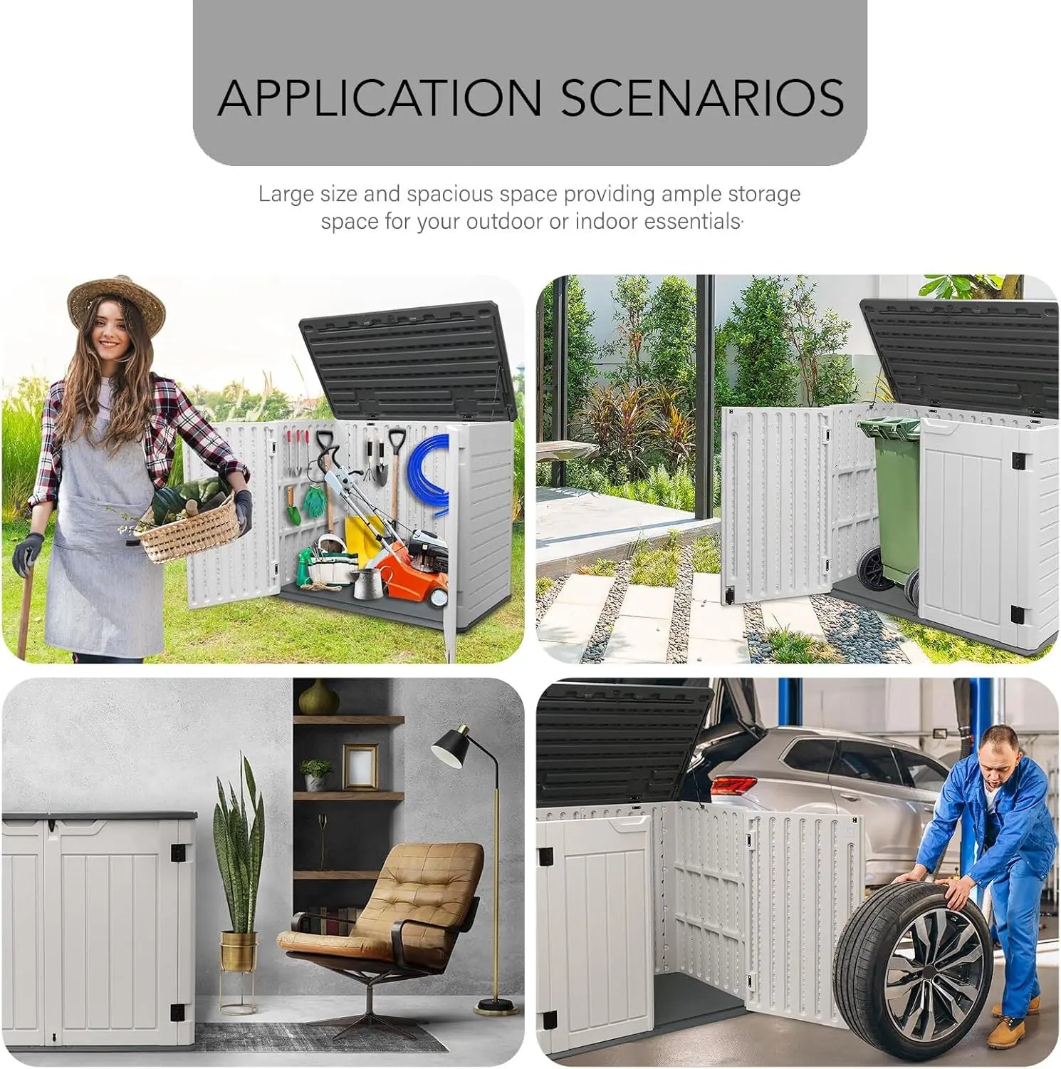 4ft x 2.5ft 35 Cu Ft Outdoor Storage Shed, Waterproof Resin Horizontal Storage Box with Lid & Lockable Doors for Backyard Garden Patio Pool Shopmurai
