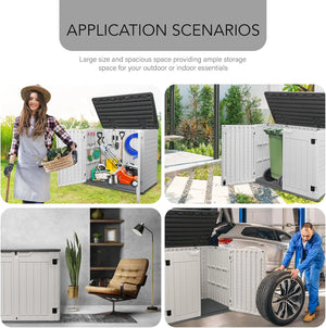 4ft x 2.5ft 35 Cu Ft Outdoor Storage Shed, Waterproof Resin Horizontal Storage Box with Lid & Lockable Doors for Backyard Garden Patio Pool Shopmurai
