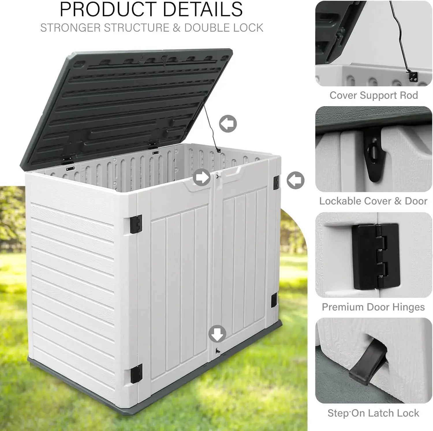 4ft x 2.5ft 35 Cu Ft Outdoor Storage Shed, Waterproof Resin Horizontal Storage Box with Lid & Lockable Doors for Backyard Garden Patio Pool Shopmurai