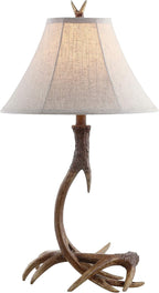 Rustic Antler Table Lamp 27.5", Farmhouse Lodge Cabin Decor for Living Room Bedroom, Resin Bedside Nightstand End Table Lamp with Linen Shade