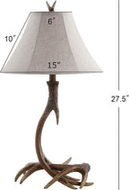 Rustic Antler Table Lamp 27.5", Farmhouse Lodge Cabin Decor for Living Room Bedroom, Resin Bedside Nightstand End Table Lamp with Linen Shade