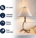 Rustic Antler Table Lamp 27.5", Farmhouse Lodge Cabin Decor for Living Room Bedroom, Resin Bedside Nightstand End Table Lamp with Linen Shade