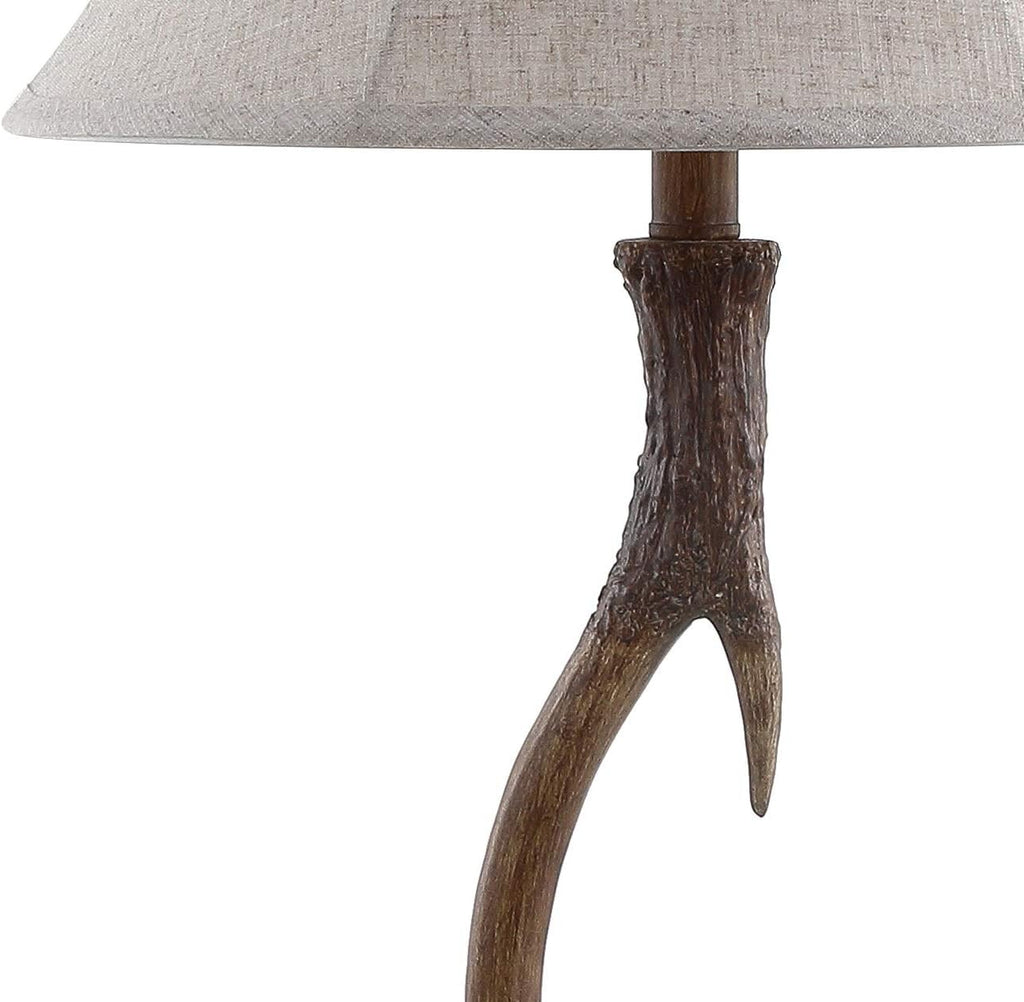 Rustic Antler Table Lamp 27.5", Farmhouse Lodge Cabin Decor for Living Room Bedroom, Resin Bedside Nightstand End Table Lamp with Linen Shade