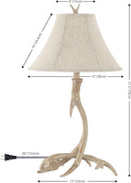 Rustic Antler Table Lamp 27.5", Farmhouse Lodge Cabin Decor for Living Room Bedroom, Resin Bedside Nightstand End Table Lamp with Linen Shade