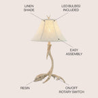 Rustic Antler Table Lamp 27.5", Farmhouse Lodge Cabin Decor for Living Room Bedroom, Resin Bedside Nightstand End Table Lamp with Linen Shade