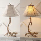 Rustic Antler Table Lamp 27.5", Farmhouse Lodge Cabin Decor for Living Room Bedroom, Resin Bedside Nightstand End Table Lamp with Linen Shade
