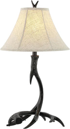 Rustic Antler Table Lamp 27.5", Farmhouse Lodge Cabin Decor for Living Room Bedroom, Resin Bedside Nightstand End Table Lamp with Linen Shade