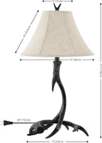 Rustic Antler Table Lamp 27.5", Farmhouse Lodge Cabin Decor for Living Room Bedroom, Resin Bedside Nightstand End Table Lamp with Linen Shade