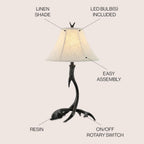 Rustic Antler Table Lamp 27.5", Farmhouse Lodge Cabin Decor for Living Room Bedroom, Resin Bedside Nightstand End Table Lamp with Linen Shade