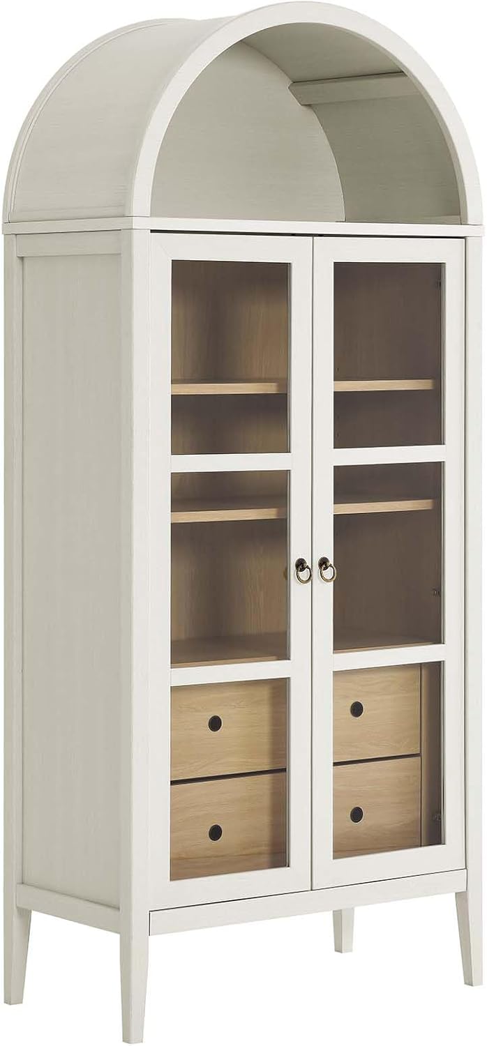 Modern Farmhouse 71 Inch Tall Arched Storage Display Cabinet in Black Oak