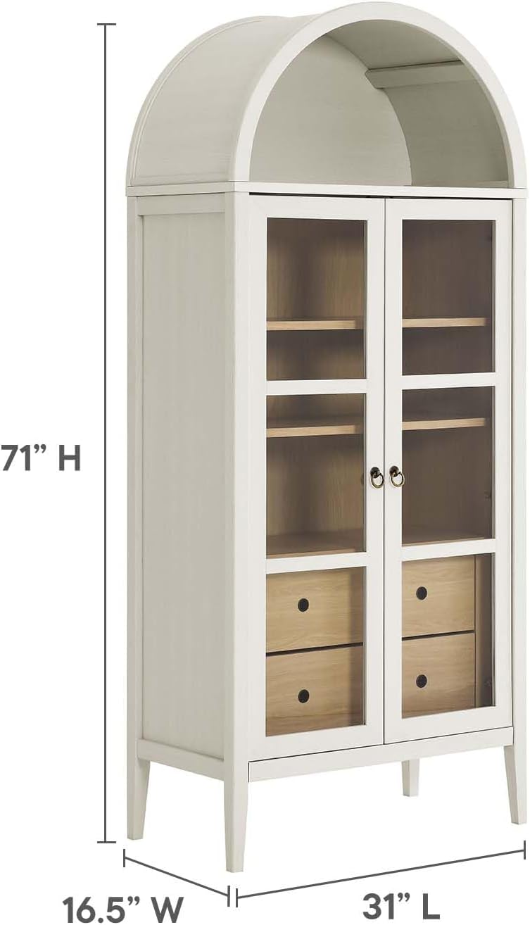 Modern Farmhouse 71 Inch Tall Arched Storage Display Cabinet in Black Oak