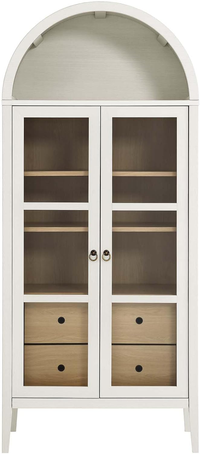 Modern Farmhouse 71 Inch Tall Arched Storage Display Cabinet in Black Oak